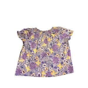 Vintage Sara Morgan for Haband Floral Paisley Smocked Blouse Purple Yellow XL